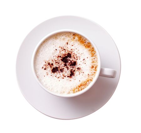 White mug of coffee isolated on white backgroundの写真素材
