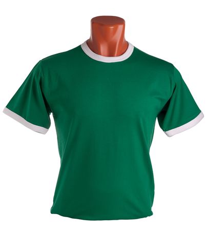 T-shirt on a mannequin isolated on white background. Front view, small folds, natural position.の写真素材