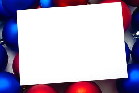 Christmas frame for congratulations. Field for the text on a background of bright Christmas ballsの写真素材