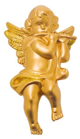 Figure of an angel-cupid gold color is isolated on a white backgroundの写真素材