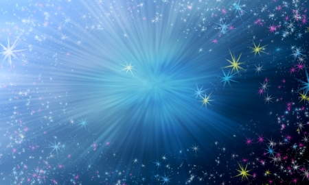 Magic background with sky gradient and flying shining starsの写真素材