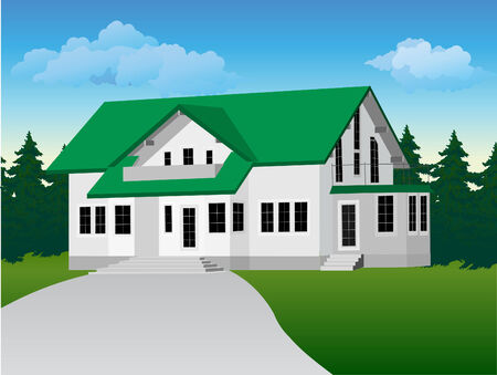 illustration: private country house. Background of forest and skyのイラスト素材