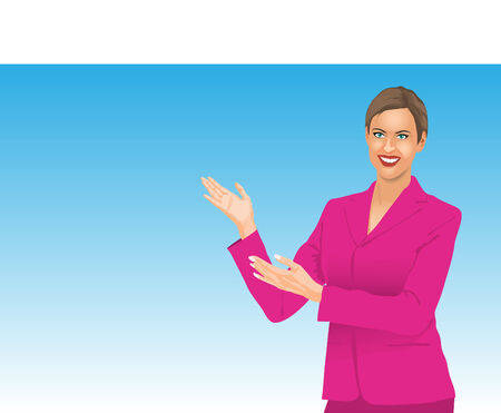 illustration: beautiful business woman in a suit showsのイラスト素材