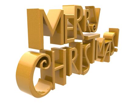 Merry Christmas in  yellow sparkling rendered letters isolated on a white backgroundの写真素材