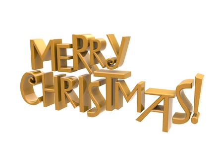 Merry Christmas in  yellow sparkling rendered letters isolated on a white backgroundの写真素材