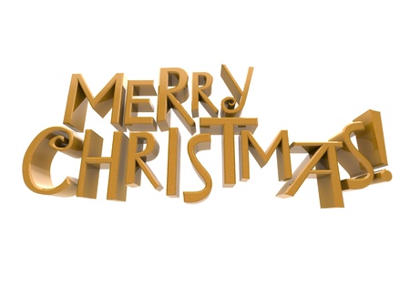 Merry Christmas in  yellow sparkling rendered letters isolated on a white backgroundの写真素材