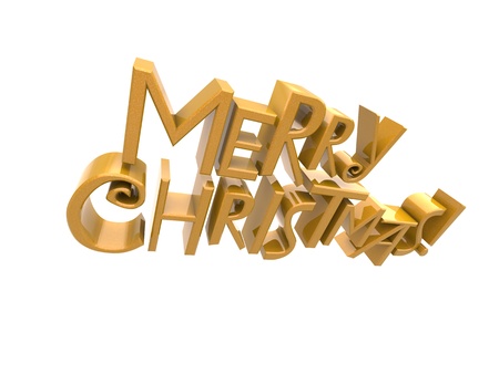Merry Christmas in  yellow sparkling rendered letters isolated on a white backgroundの写真素材