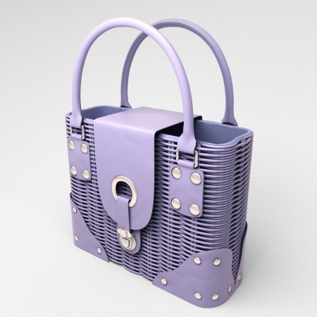 Women's lilac wicker handbag closeup on light backgroundの写真素材