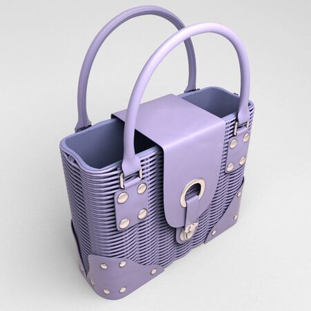 Women's lilac wicker handbag closeup on light backgroundの写真素材