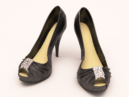 Women's black sexy shoes closeup on a light backgroundの写真素材