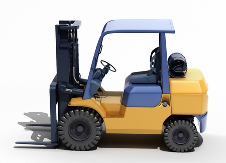 Forklift loader close-up on a light backgroundの写真素材