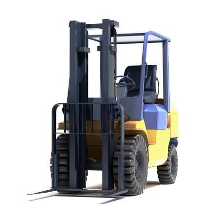 Forklift loader close-up on a light backgroundの写真素材