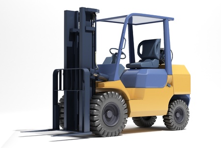 Forklift loader close-up on a light backgroundの写真素材