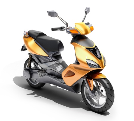 Trendy orange scooter close up on a light background Trendy orange scooter close up on a light background
