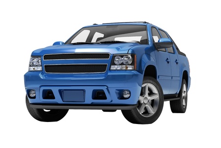 Blue pickup on a light  background with shadowの写真素材