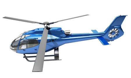 Modern blue helicopter on a white backgroundの写真素材