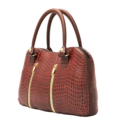 Crocodile leather women's handbag isolated on white backgroundの写真素材