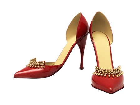Women's red shoes closeup on a light backgroundの写真素材