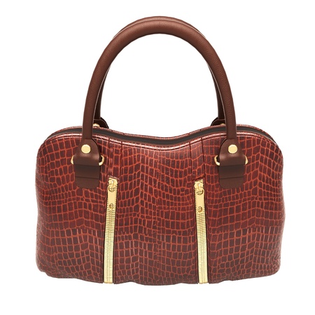 Crocodile leather women's handbag isolated on white backgroundの写真素材