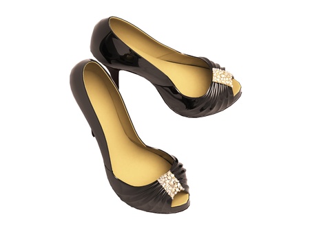 Women's black shoes closeup on a light backgroundの写真素材
