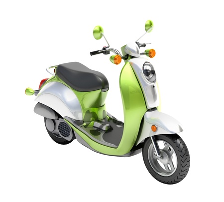 Trendy green scooter close up on a light backgroundの写真素材
