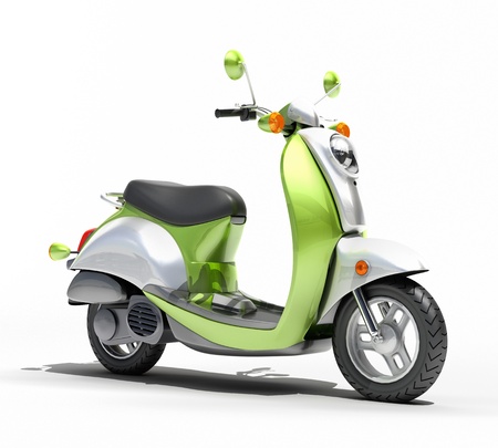 Green scooter close up on a light backgroundの写真素材