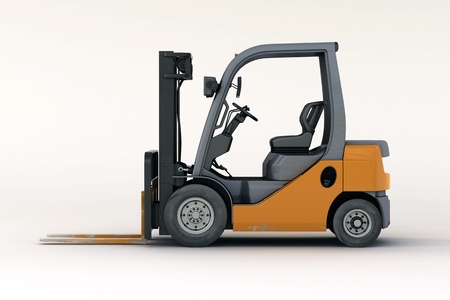 Forklift loader close-up on a light backgroundの写真素材