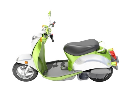 Green scooter close up on a light backgroundの写真素材