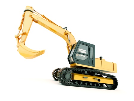Construction heavy machine: excavator isolated on white background with light shadowの写真素材