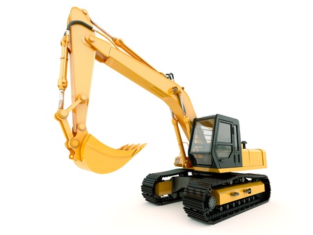 Construction heavy machine: excavator isolated on white background with light shadowの写真素材