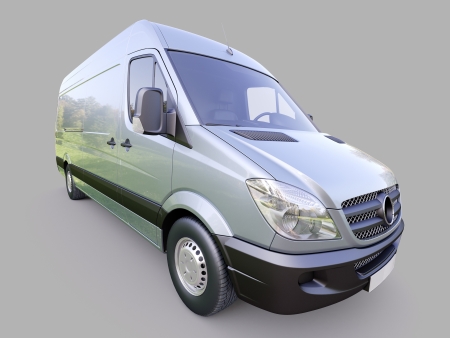 Modern commercial van on a gray backgroundの写真素材