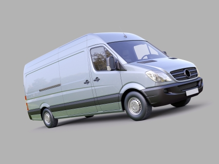 Modern commercial van on a gray backgroundの写真素材