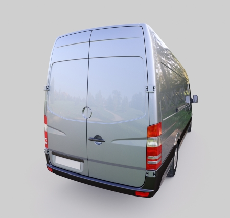 Modern commercial van on a gray backgroundの写真素材