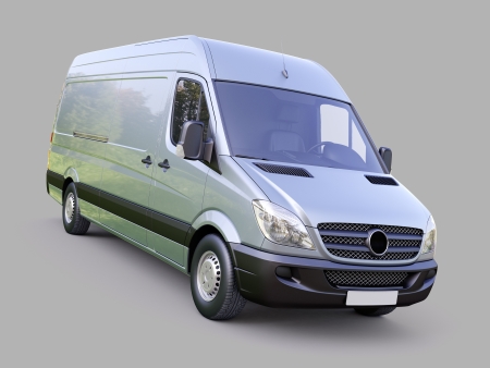 Modern commercial van on a gray backgroundの写真素材