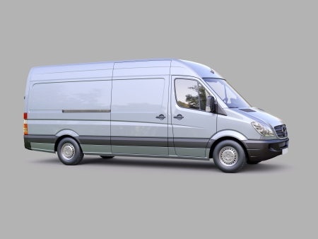 Modern commercial van on a gray backgroundの写真素材