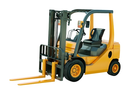 Modern forklift truck isolated on white backgroundの写真素材