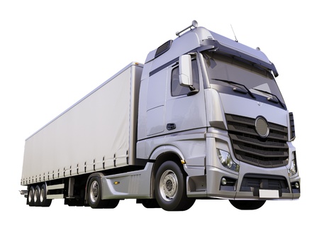 A modern semi-trailer truck isolated on white backgroundの写真素材