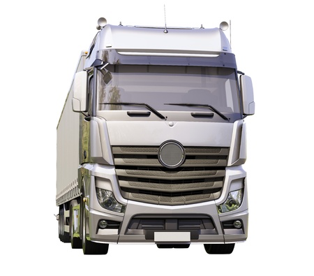 A modern semi-trailer truck isolated on white backgroundの写真素材