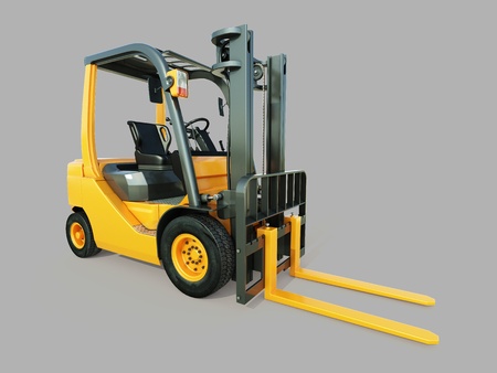 Modern forklift truck on gray backgroundの写真素材