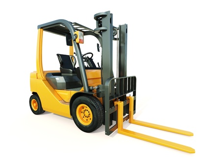 Modern forklift truck on light backgroundの写真素材