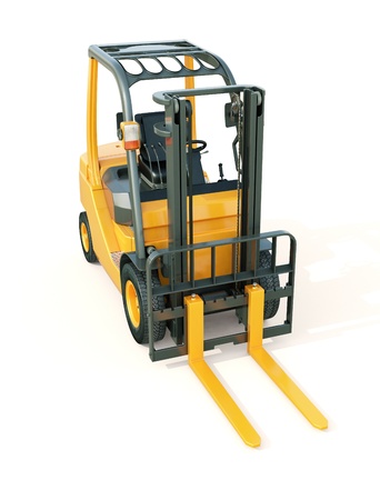 Modern forklift truck on light backgroundの写真素材