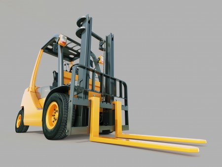 Modern forklift truck on gray backgroundの写真素材