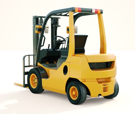 Modern forklift truck on light backgroundの写真素材