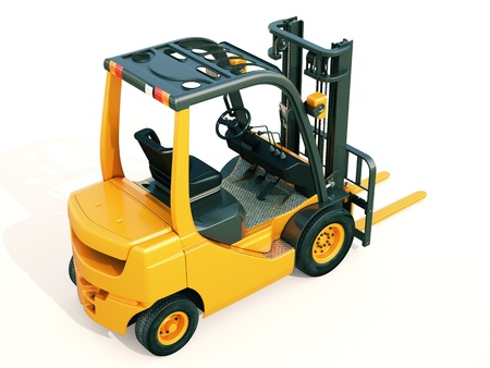 Modern forklift truck on light backgroundの写真素材