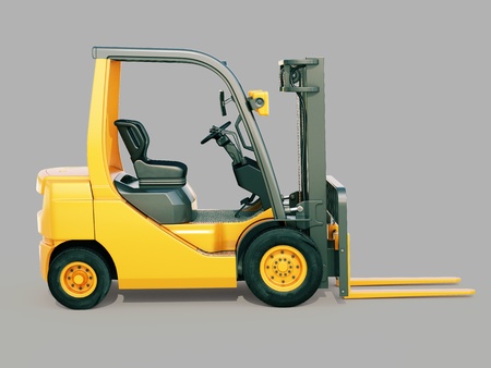 Modern forklift truck on gray backgroundの写真素材