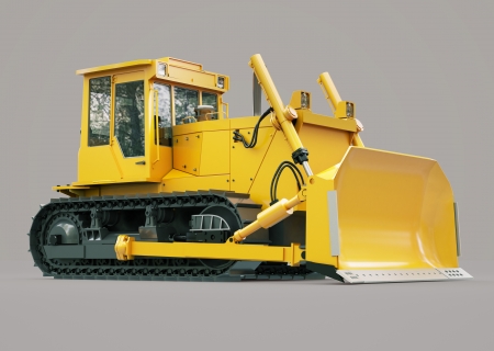 Heavy crawler bulldozer on a gray backgroundの写真素材