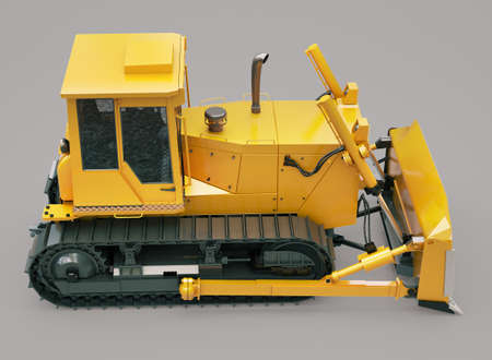 Heavy crawler bulldozer on a gray backgroundの写真素材