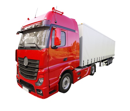 A modern semi-trailer truck isolated on white backgroundの写真素材