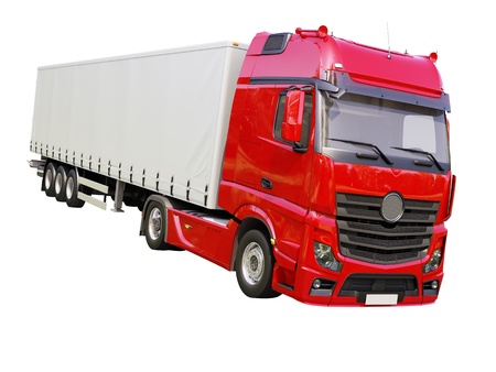 A modern semi-trailer truck isolated on white backgroundの写真素材