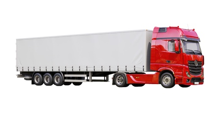 A modern semi-trailer truck isolated on white backgroundの写真素材